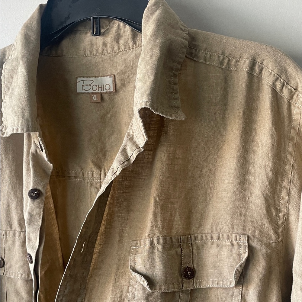 BOHO Men's Beige Short Sleeve Shirt - Picture 8 of 8